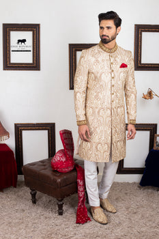 Wedding Hand Crafted Silk Engraved Sherwani