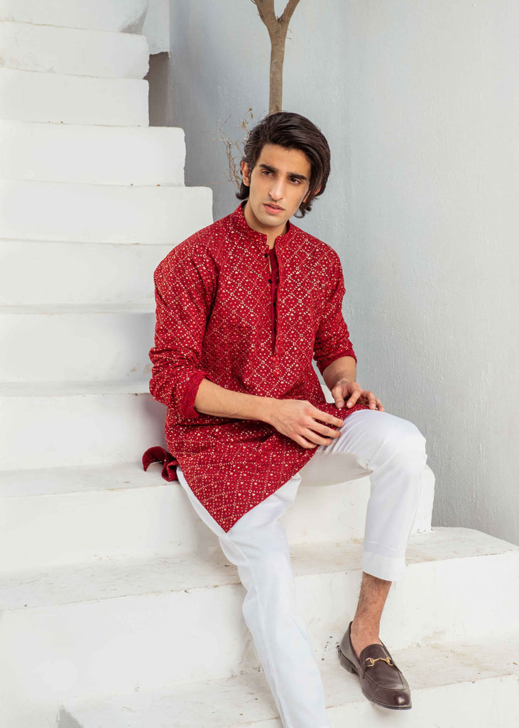 CK 729 Red Chanderi Kurta Pajama