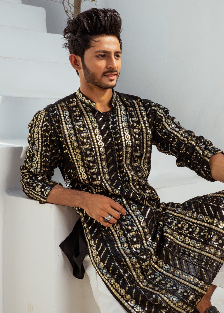 MR 60 Black Chanderi Kurta Pajama