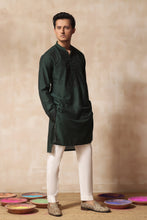 Load image into Gallery viewer, ER KH 653 Green Hand Crafted Cotton Silk kurta Pajama For Men