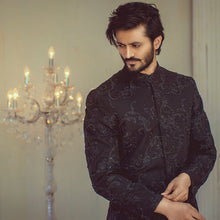 Load image into Gallery viewer, Peerless Black Sequencely EMbroided Sherwani For Groom