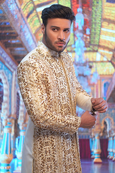 Saphire Gold Sherwani Without Turban And Accessories