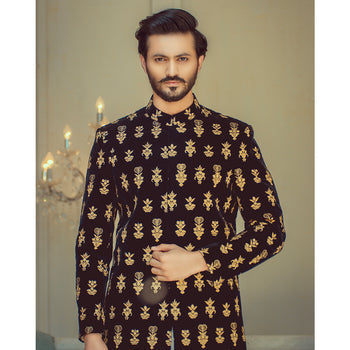 Velvet Navy Blue Sherwani Of The Elite