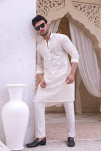 Load image into Gallery viewer, ER MR 40 White Chicken Kari See Through Fabric Kurta Pajama Mirror Work For Men