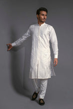 Load image into Gallery viewer, ER 519 White Geometric EMbroided Front Open Style Kurta Pajama