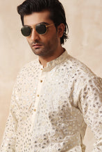 Load image into Gallery viewer, ER KH 657 Off White Cotton Silk Resham and Mirror Embroidery Kurta pajama For Men