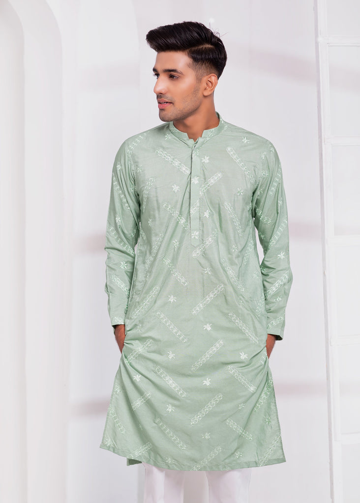 ER EMB 548 Mint green Kurta Pajama Embroided For Mehndi