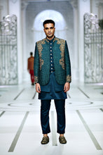 Load image into Gallery viewer, BCW PC 48 Teal Green Prince Coat With Kora Daka Work With inner Waist Coat Add Kurta