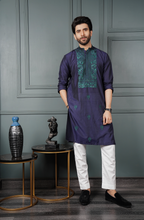 Load image into Gallery viewer, ER 621 Navy Blue Embroidery Kurta Pajama With Trousers