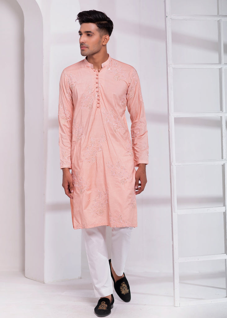 ER EMB 550 Embroided Powder Pink Kurta Pajama