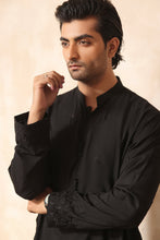 Load image into Gallery viewer, ER KH 660 Black Self Embroidery Resham Work Blended Fabric Kurta Pajama FOr Men