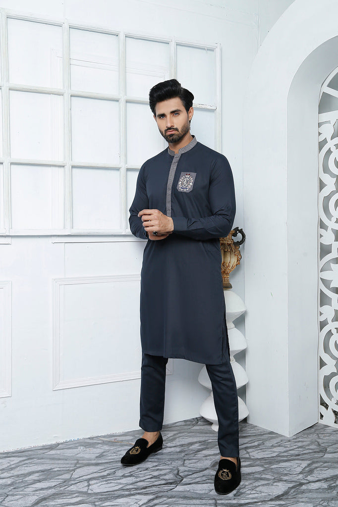 ER 479 Grey Edge Republic Kurta Pajama For Men With Monogram Emroided on Pocket