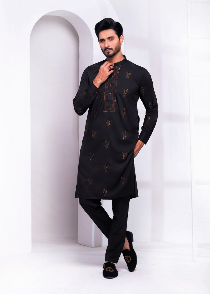 ER EMB 535 EDGE Black Extravaganza Wash N wear With Zari Embroidery Kurta Pajama