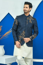 Load image into Gallery viewer, ER PC 2022 Navy Blue Kora Dabka Hand Embroided Prince Coat