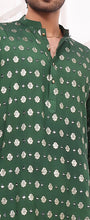 Load image into Gallery viewer, ER MR 26 Green Mirror Embroidery Self Cotton Silk Fabric Kurta Pajama Mirror Work For Men