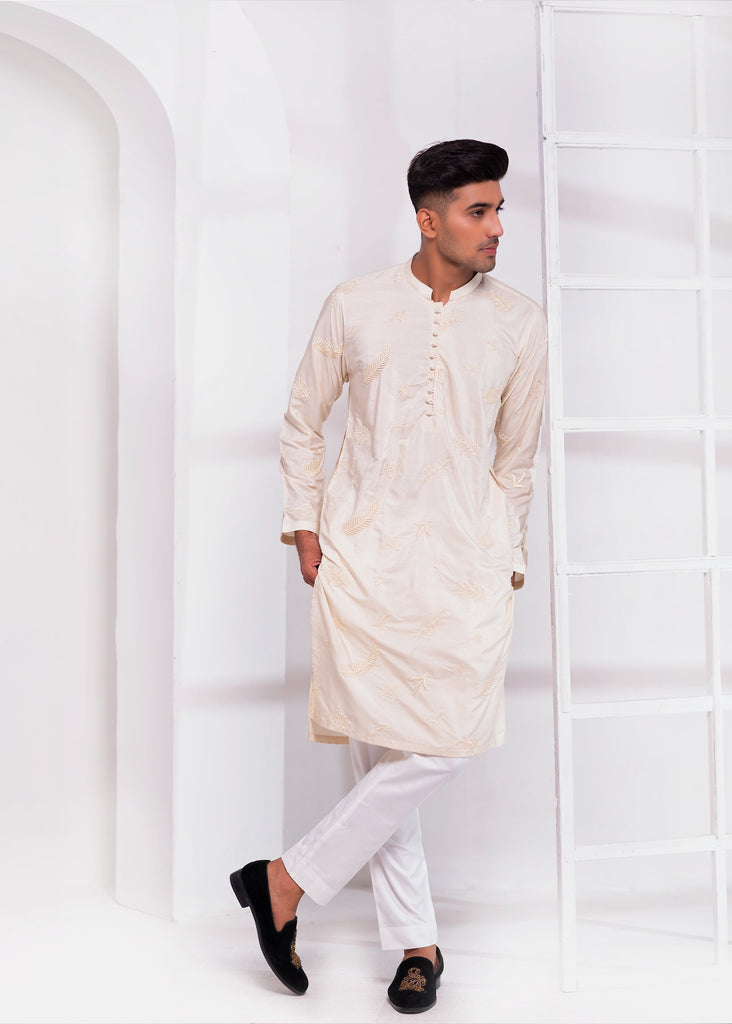 ER EMB 549 Embroided Off White kurta Pajama For Nikkah