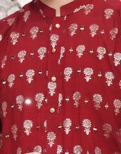 Load image into Gallery viewer, ER MR 30 Red Mirror  Embroidery Self Cotton Silk Fabric Kurta Pajama Mirror Work For Men