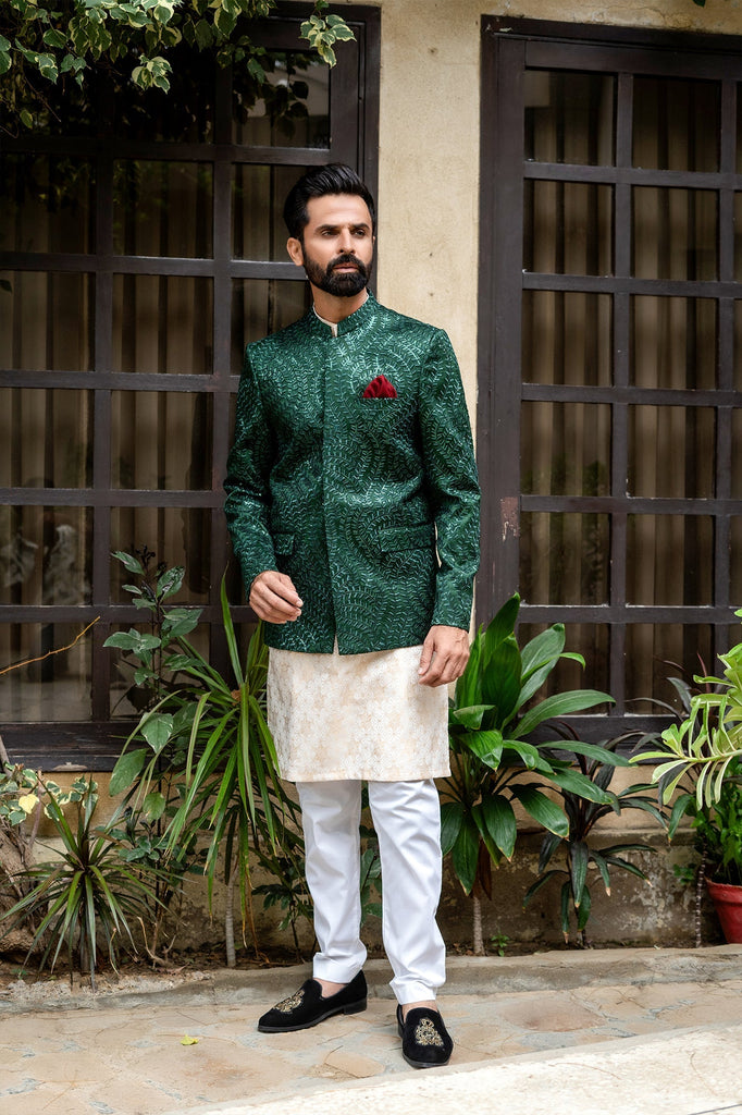 ER 2096 Green Bandh Gala Wedding Prince Coat