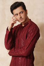 Load image into Gallery viewer, ER KH 655 Maroon Traditional Chikankari Mens kurta With Sequence work