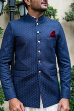 Load image into Gallery viewer, ER 2081 Navy Blue Nehru Jacket Front Open Wedding Prince Coat