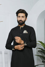 Load image into Gallery viewer, ER 473 Black Edge Republic Kurta Pajama For Men with Removable Pocket Square