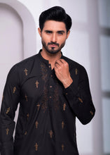 Load image into Gallery viewer, ER EMB 537 Black Ethinic Block Embroided Kurta Pajama