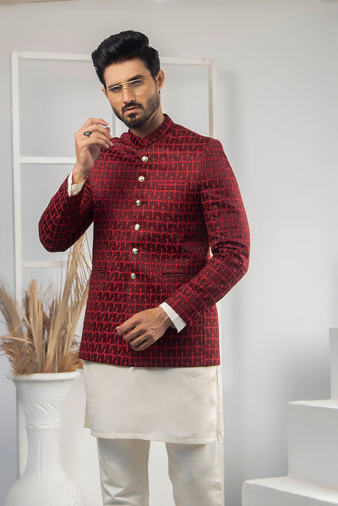 ER 2058 Maroon Prince Coat For Men Design