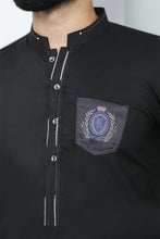 Load image into Gallery viewer, ER 467 black Edge Republic Kurta Pajama For Men With Monogram Printed on Pocket