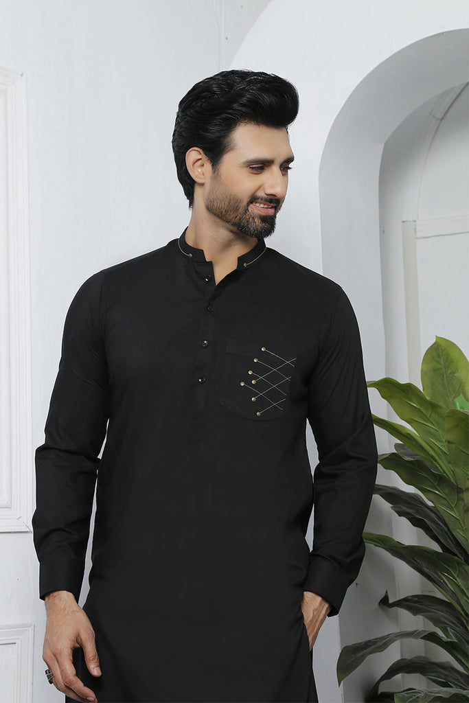 ER 492 Black Kurta Pajama For Men Design