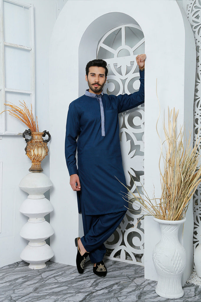 ER 451 Majestic Blue Edge Republic Kurta Shalwar For Men