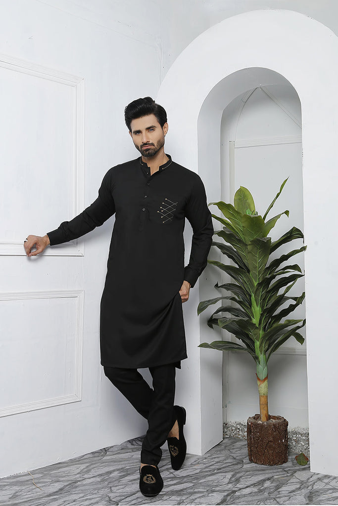 ER 492 Black Kurta Pajama For Men Design