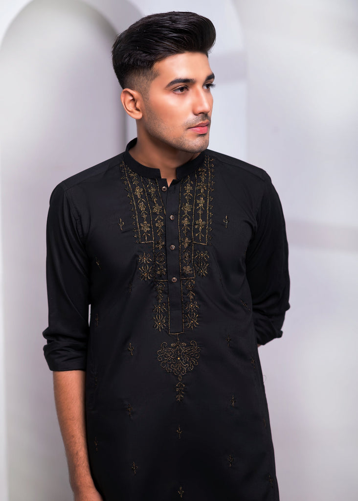 ER EMB 541 Edge Black WnW Zari EMbroided Kurta Pajama For Perfect Occasion