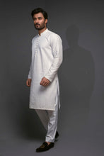 Load image into Gallery viewer, ER 521 White Chicken Kari Style Diagonal Embroided Kurta Pajama