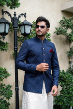 Load image into Gallery viewer, ER 2081 Navy Blue Nehru Jacket Front Open Wedding Prince Coat