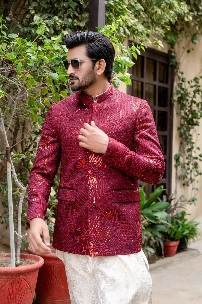 ER 2093 Maroon Nehru Jacket Prince Coat wedding