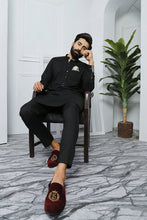 Load image into Gallery viewer, ER 473 Black Edge Republic Kurta Pajama For Men with Removable Pocket Square