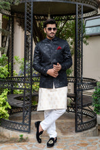 Load image into Gallery viewer, ER 2090 Black On Black Bandh Gala Prince Coat wedding