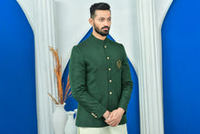 Load image into Gallery viewer, ER PC 2035 Green Exclusive Raw Silk Checkered Prince Coat with Front Logo