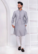 Load image into Gallery viewer, ER EMB 531 Grey Raw silk Mirror Embroidery Kurta Pajama