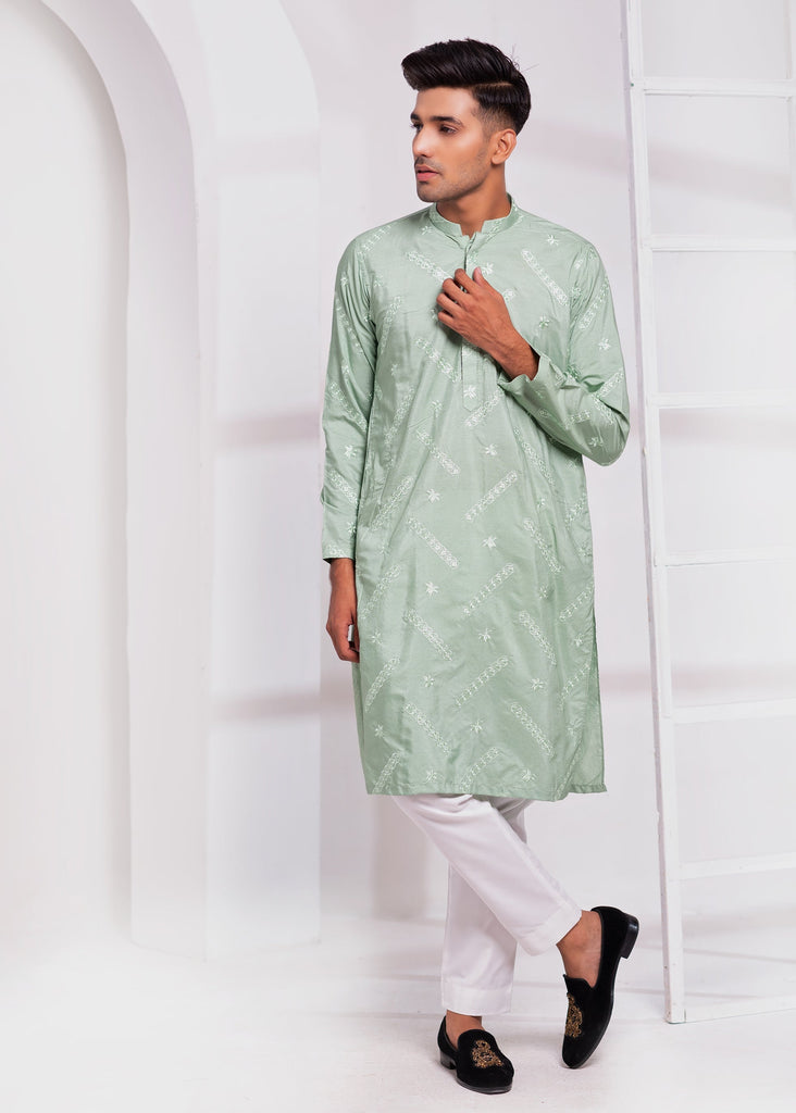 ER EMB 548 Mint green Kurta Pajama Embroided For Mehndi