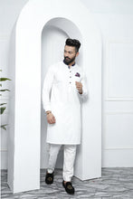 Load image into Gallery viewer, ER 468 White Edge Republic Kurta Pajama For Men with Removable Pocket Square