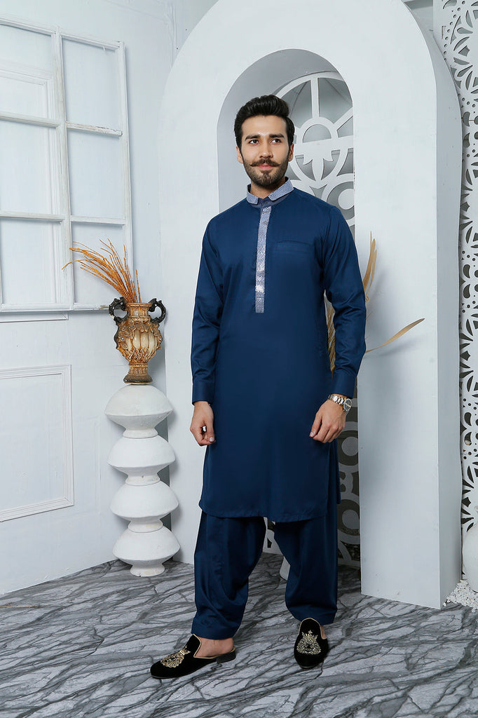 ER 451 Majestic Blue Edge Republic Kurta Shalwar For Men