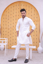 Load image into Gallery viewer, ER MR 39 White Mirror Work Loop Button Kurta Pajama Mirror Work For Men