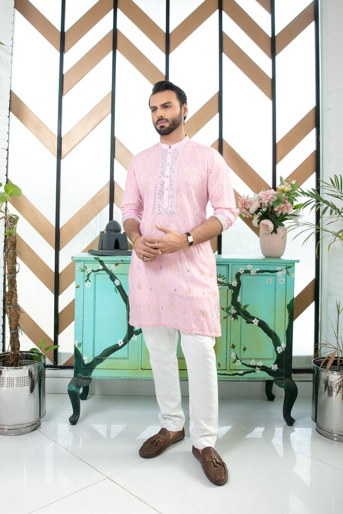 ER MR 36 Powder Pink Kurta Pajama Mirror Embroidery