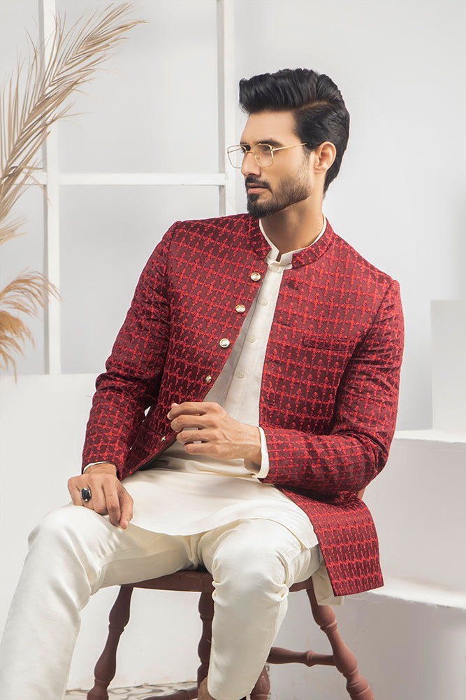 ER 2058 Maroon Prince Coat For Men Design