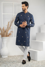 Load image into Gallery viewer, ER 525 Blue WIth Gold EMbroided Kurta And Off White Trouser