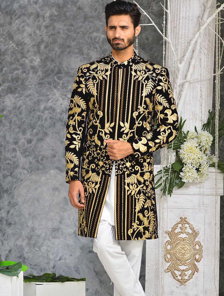 ER SH-083 Black Sherwani For Groom