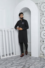 Load image into Gallery viewer, ER 467 black Edge Republic Kurta Pajama For Men With Monogram Printed on Pocket