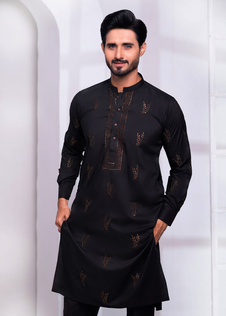 ER EMB 535 EDGE Black Extravaganza Wash N wear With Zari Embroidery Kurta Pajama