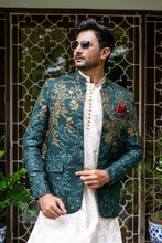 Load image into Gallery viewer, ER 2084 Green Copper EMbroided Front Open Prince Coat wedding